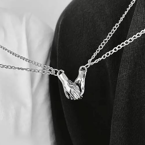 Peora Silver Plated Holding Hand Promise Couple Pendant Chain Necklace Fashion Jewellery Gift for Men & Women - Image 3