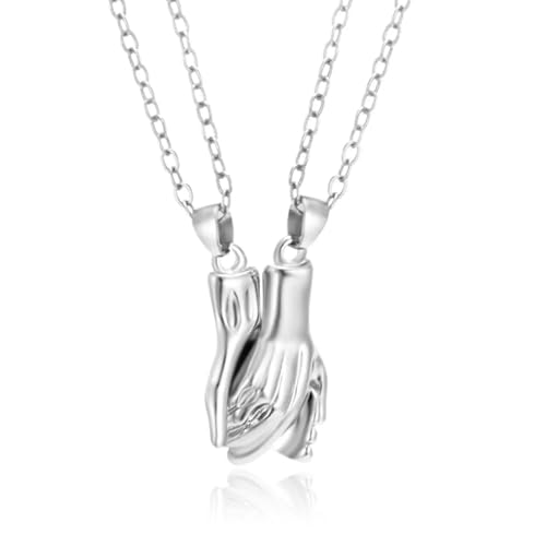 Peora Silver Plated Holding Hand Promise Couple Pendant Chain Necklace Fashion Jewellery Gift for Men & Women - Image 1