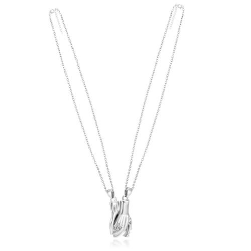 Peora Silver Plated Holding Hand Promise Couple Pendant Chain Necklace Fashion Jewellery Gift for Men & Women - Image 5