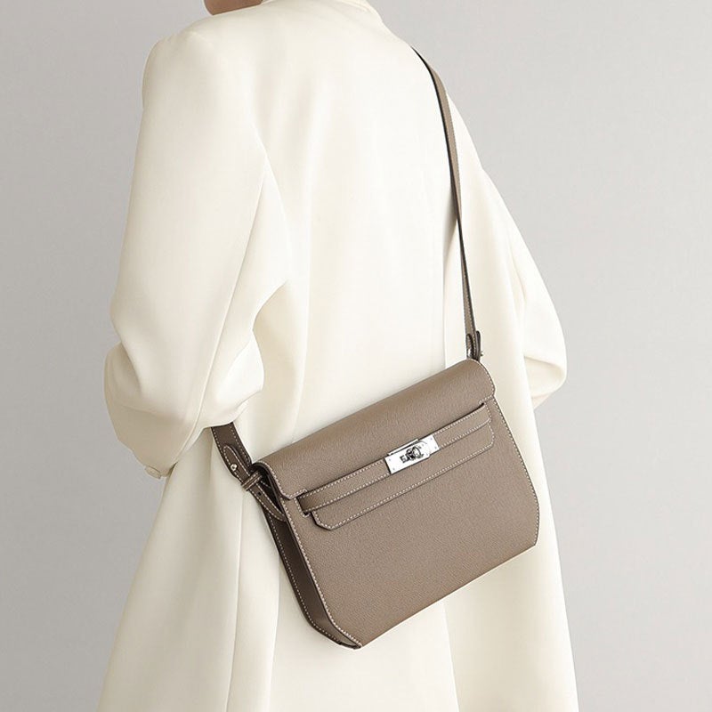【Handcrafted】Kelly Bag Cowhide Underarm Bag Briefcase Single Shoulder Crossbody Genuine Leather Men'S Bag Small Square Bag - Image 3