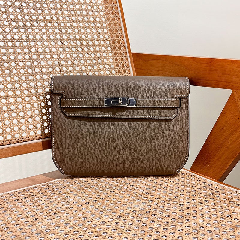 【Handcrafted】Kelly Bag Cowhide Underarm Bag Briefcase Single Shoulder Crossbody Genuine Leather Men'S Bag Small Square Bag - Image 2