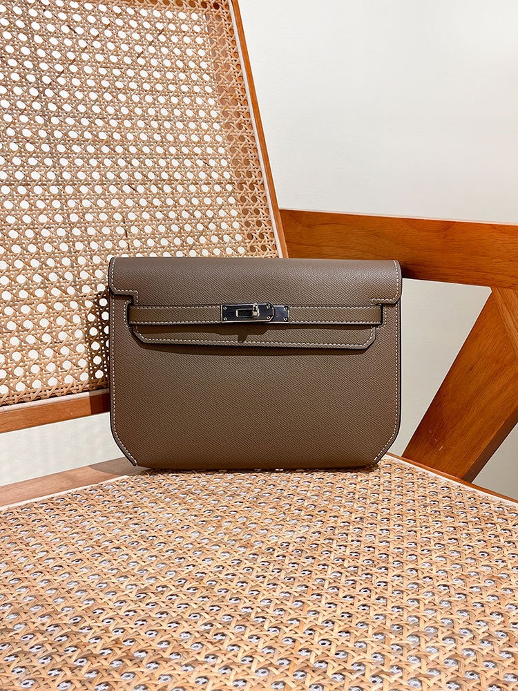 【Handcrafted】Kelly Bag Cowhide Underarm Bag Briefcase Single Shoulder Crossbody Genuine Leather Men'S Bag Small Square Bag - Image 1