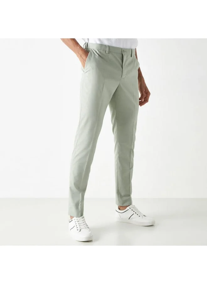 Iconic Iconic Solid Trousers with Button Detail and Pockets