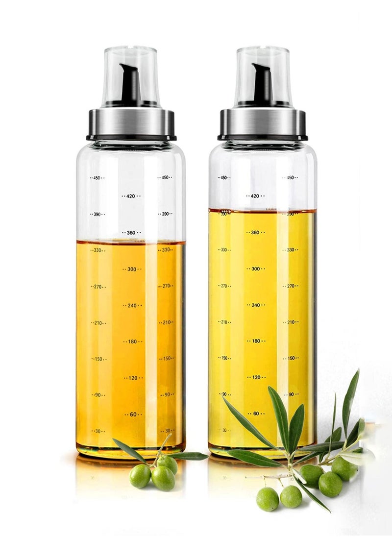 Captaintech Olive Oil Dispenser Bottle, 500ml Large Capacity Oil and Vinegar Dispenser Glass Oil Jar Borosilicate High Precision Scale with Lid Kitchen Seasoning Bottle Cooking Oil Container (2 Pieces)  - Image 1
