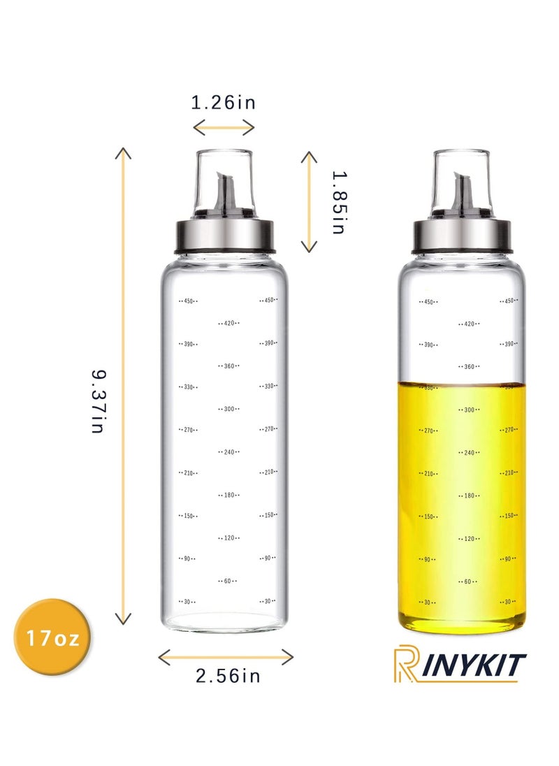 Captaintech Olive Oil Dispenser Bottle, 500ml Large Capacity Oil and Vinegar Dispenser Glass Oil Jar Borosilicate High Precision Scale with Lid Kitchen Seasoning Bottle Cooking Oil Container (2 Pieces)  - Image 4