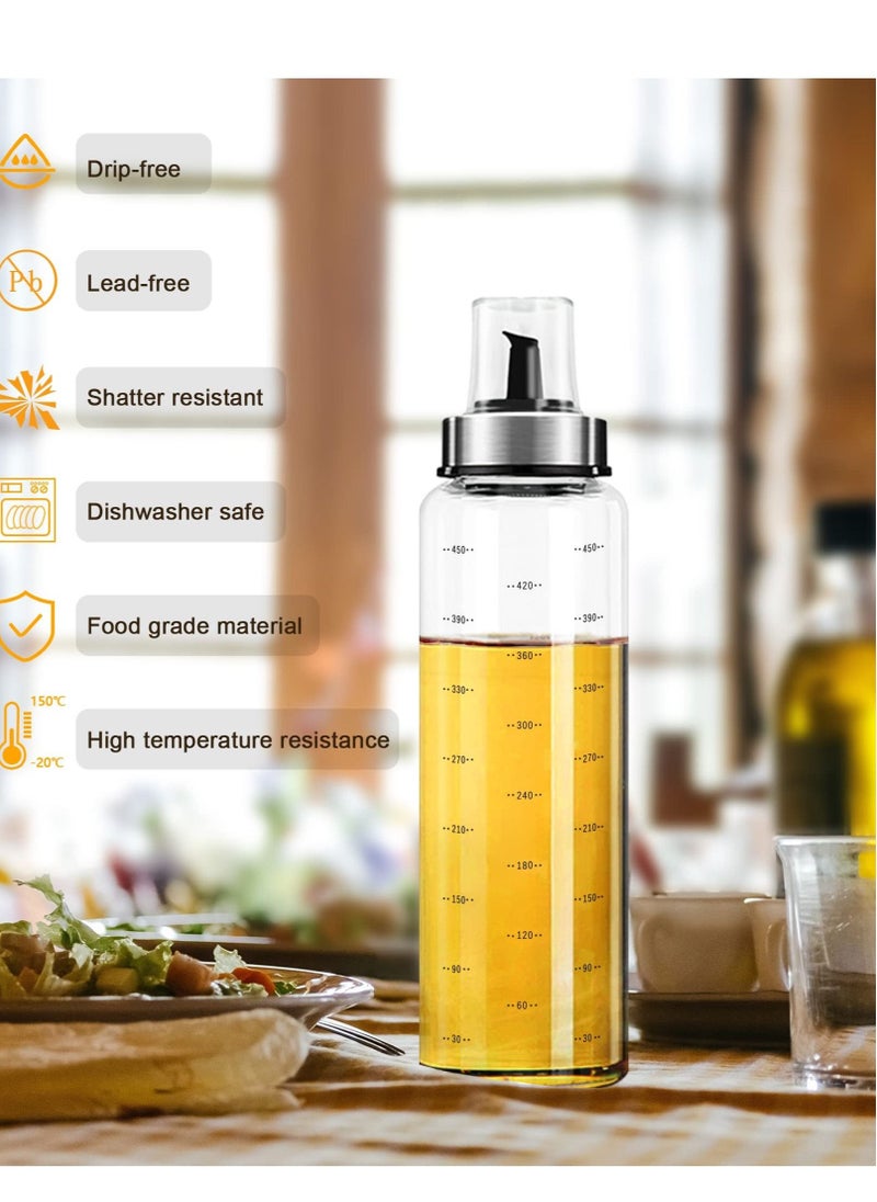 Captaintech Olive Oil Dispenser Bottle, 500ml Large Capacity Oil and Vinegar Dispenser Glass Oil Jar Borosilicate High Precision Scale with Lid Kitchen Seasoning Bottle Cooking Oil Container (2 Pieces)  - Image 2