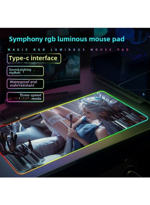 RGB Luminous Mouse Pad Computer Keyboard Hand-held Desktop Pad Oversized Game E-sports Pad Thickened Internet Cafe Table Pad-Color:300*700mm-Pattern:Upgraded Version Of Pickup Rhythm-lc121