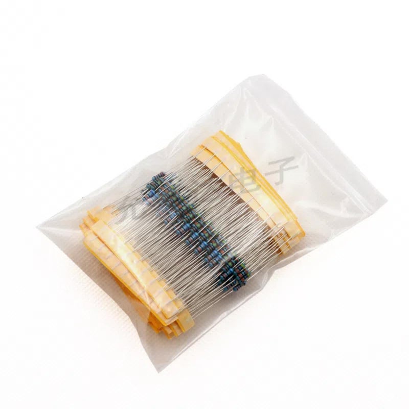 مجموعة 300 قطعة من المقاومات المعدنية الثابتة ذات الأغشية المعدنية بقدرة 0.25 واط (1/4 واط) بقيم مختلفة (30 قيمة)، تتراوح بين 1 أوم و4.7 ميجا أوم، بدقة ±1%، وسعة 0.01 ميكروفاراد. مقاومة ذات فتحات تثبيت لتحديد التيار. - Image 5