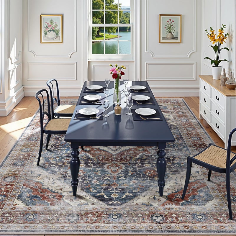 Deerly Boho Area Rug Large Rugs for Bedroom Machine Washable Rugs for Living Room Moroccan Non-Slip Oriental Area Rugs Carpet Floor Rug(Border Brown/Navy Blue 5x8ft) - Image 3