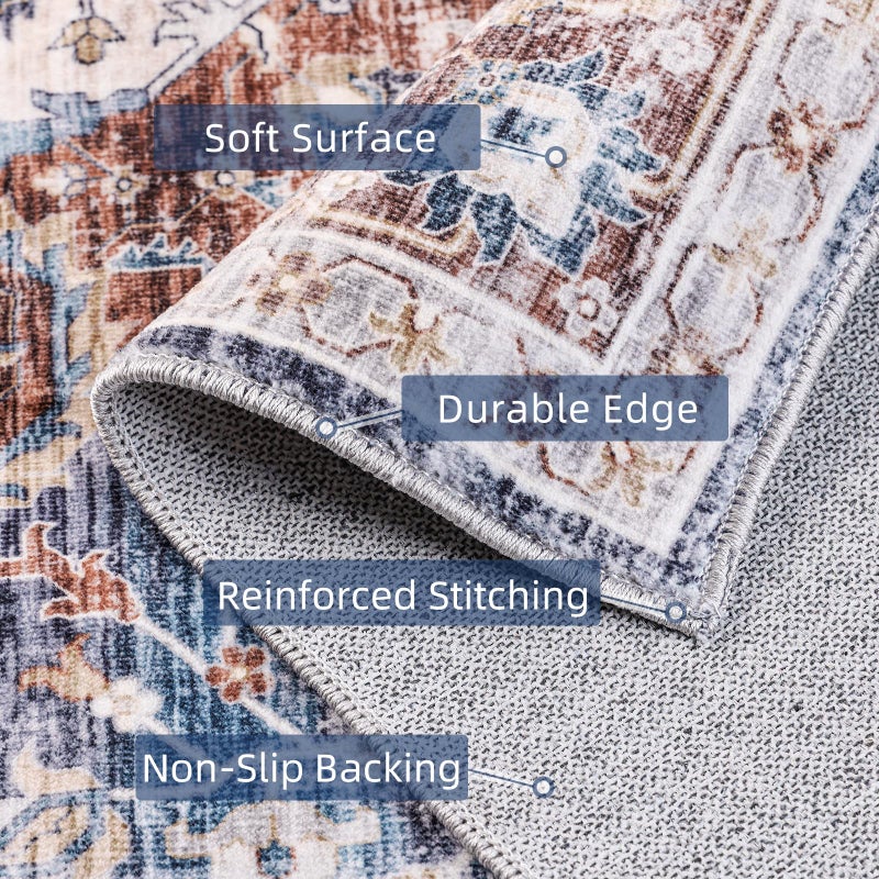 Deerly Boho Area Rug Large Rugs for Bedroom Machine Washable Rugs for Living Room Moroccan Non-Slip Oriental Area Rugs Carpet Floor Rug(Border Brown/Navy Blue 5x8ft) - Image 5