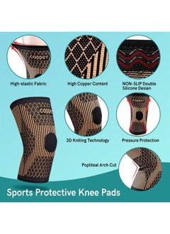 (1 Pair Copper Knee Brace for Women & Men- Copper Knee Braces for Knee Pain and Support - Copper Ions Fiber Compression Knee Sleeve Grade for Running, Meniscus Tear, ACL, Joint Pain Relief