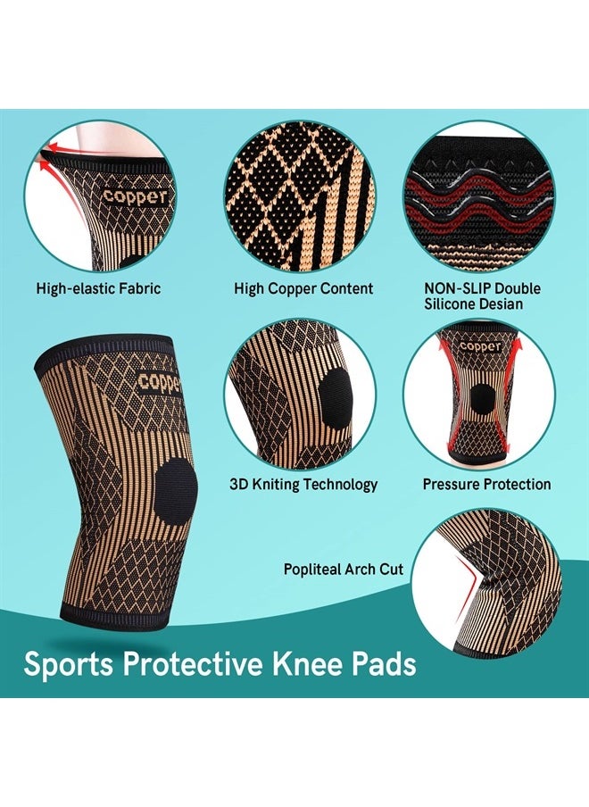 SHENGYADE - (1 Pair Copper Knee Brace for Women & Men- Copper Knee Braces for Knee Pain and Support - Copper Ions Fiber Compression Knee Sleeve Grade for Running, Meniscus Tear, ACL, Joint Pain Relief - Image 1
