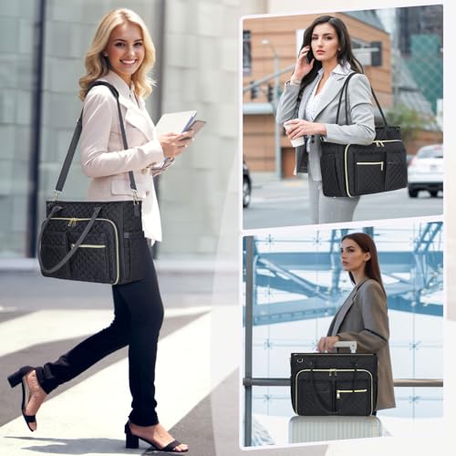 RAINSMORE Teacher Tote Bag 15.6 inch Laptop Bag for Women Work Bags Laptop Tote Nurse Bag Professional Computer Messenger with Insulated Pocket, Laptop Briefcase for Office, College, Nursing, Black - Image 2