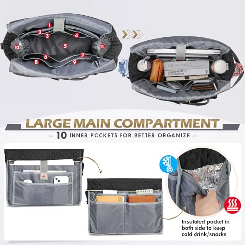 RAINSMORE Teacher Tote Bag 15.6 inch Laptop Bag for Women Work Bags Laptop Tote Nurse Bag Professional Computer Messenger with Insulated Pocket, Laptop Briefcase for Office, College, Nursing, Black - Image 3