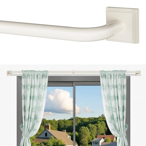 RBYCOS Beige White Curtain Rods for Windows 48-90Inch(4-7.5ft) Heavy Duty Wrap Around Blackout Curtain Rods,Adjustable Room Darkening Drapery Rod for Bedroom, Living Room, Sliding Door & Outdoor Patio - Image 1
