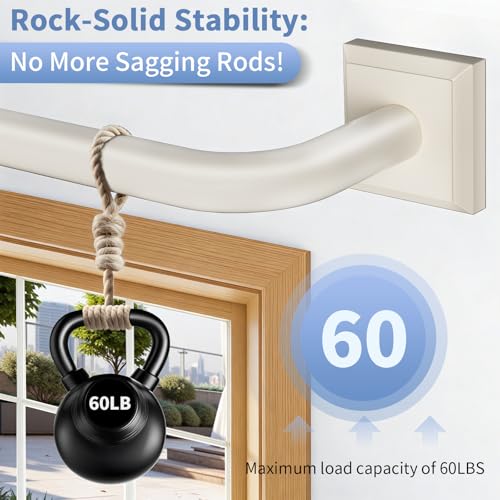RBYCOS Beige White Curtain Rods for Windows 48-90Inch(4-7.5ft) Heavy Duty Wrap Around Blackout Curtain Rods,Adjustable Room Darkening Drapery Rod for Bedroom, Living Room, Sliding Door & Outdoor Patio - Image 5