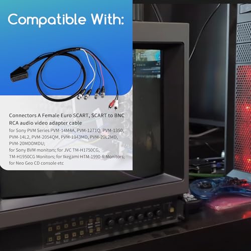 XTPTFABS Female RGB Euro SCART to 4 RGB BNC and 2 RCA Adapter Audio Video Gaming Cable Use for Sony PVM BVM Series MonitorsJVC Series TMH1750CG TMH1950CG Monitor Neo Geo CD Console etc - Image 3