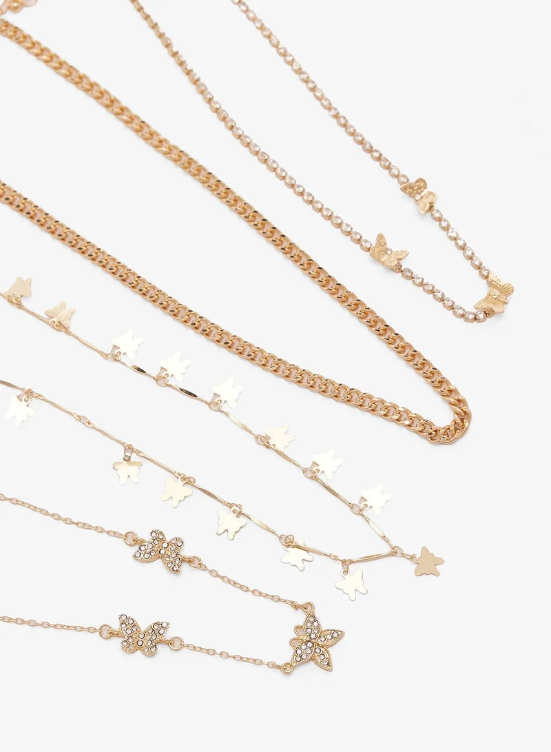 Ella GOLD Dainty Charm Embellished Layered Necklaces for Women | Best Price UAE