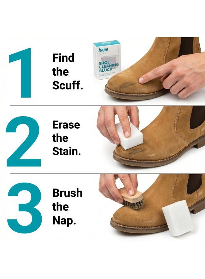 Kaps Suede & Nubuck Cleaner Block - Waterless Eraser Removes Dirt, Scuff Marks and Stains from Suede, Nubuck and Velour Shoes, Sneakers, Boots and Bags, Travel Size Shoe Cleaning Accessory - Image 4