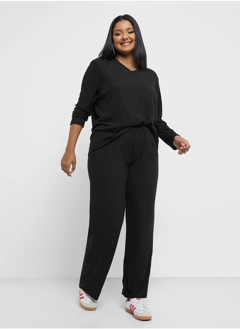 Ginger Plus Ribbed Knitted Top & Pant Lounge Set