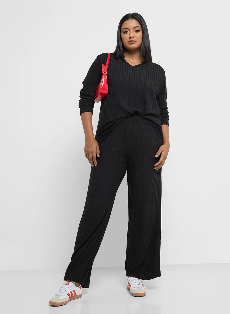 جينجر بلس Ribbed Knitted Top & Pant Lounge Set