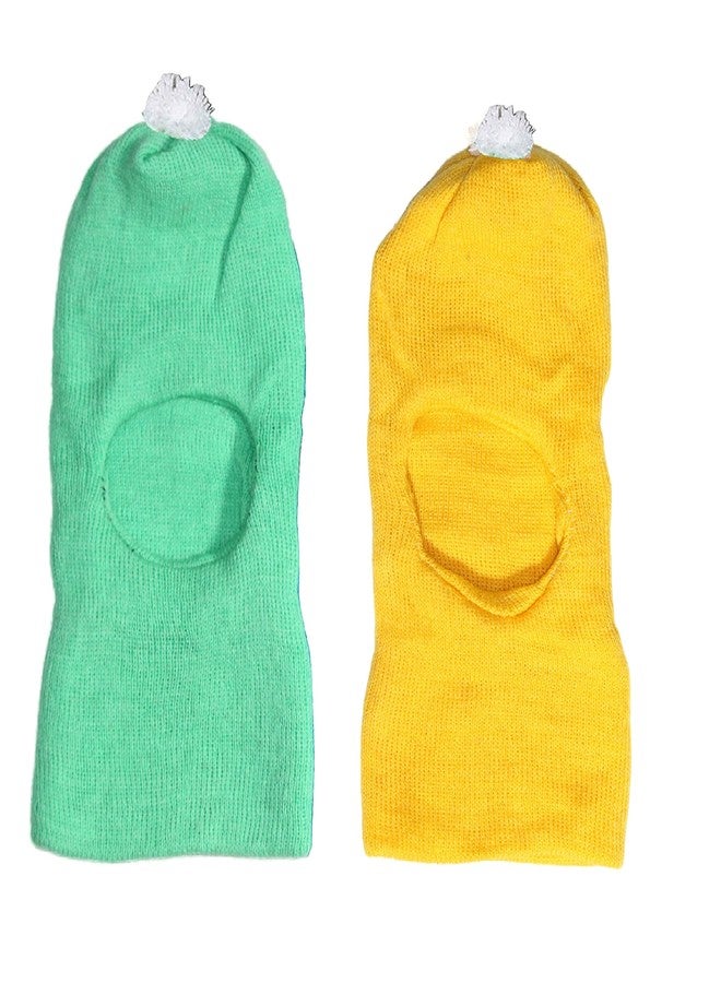 CHACKO Baby Girl & Boy Multicolor Stylish Cute New Born Baby Infant Kids Winter Woolen Monkey Ca_Pack of 02(Green|Yellow,1-2 Years) - Image 1