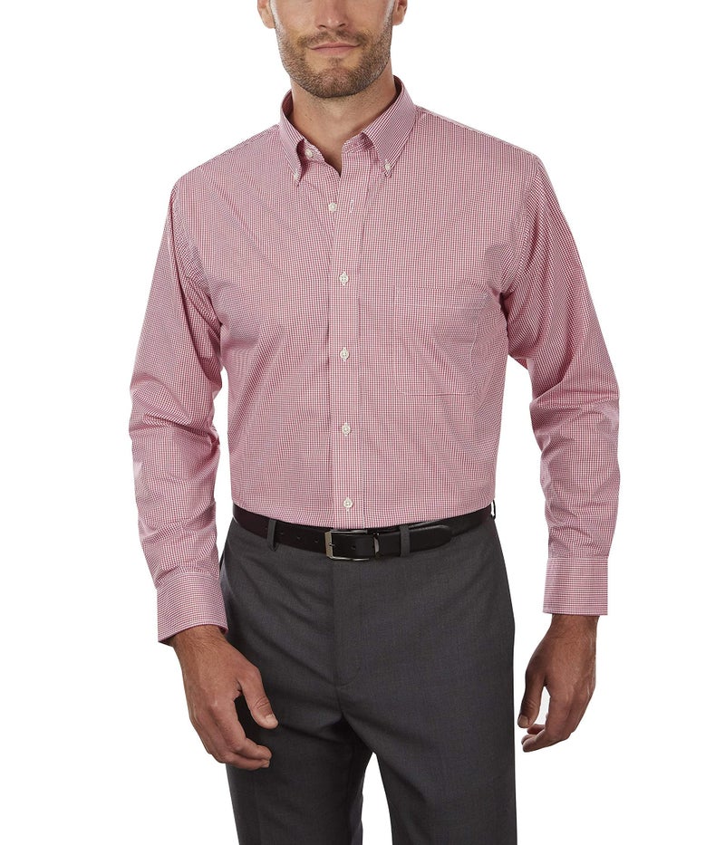 Van Heusen Men's Regular Fit Gingham Button Down Collar Dress Shirt, Red Henna, XXX-Large - Image 1