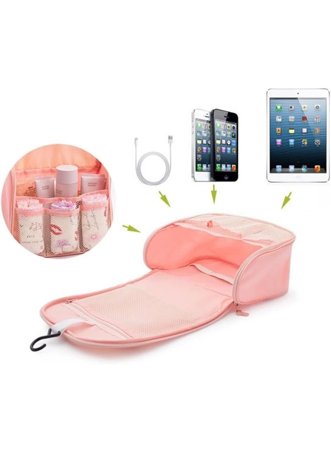 Rubik Hanging Toiletry Bag, Portable Travel Organizer For Shampoo, Toiletries, Large Capacity Makeup Cosmetic Storage Bag (Pink) - Image 2