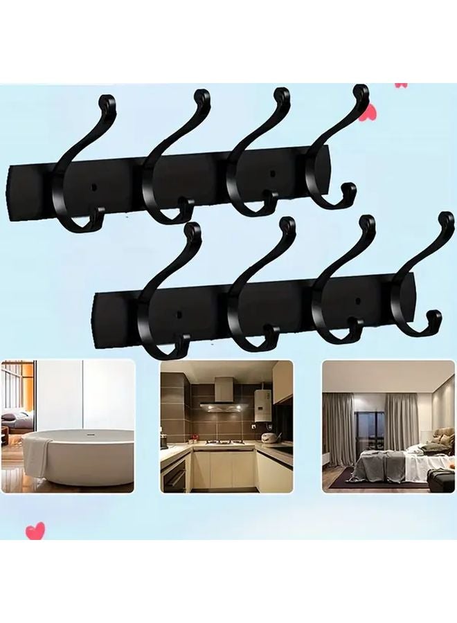 2pcs Black 4 Hooks Heavy Duty Wall Mounted Organizer For Coat Hat Storage - Image 1
