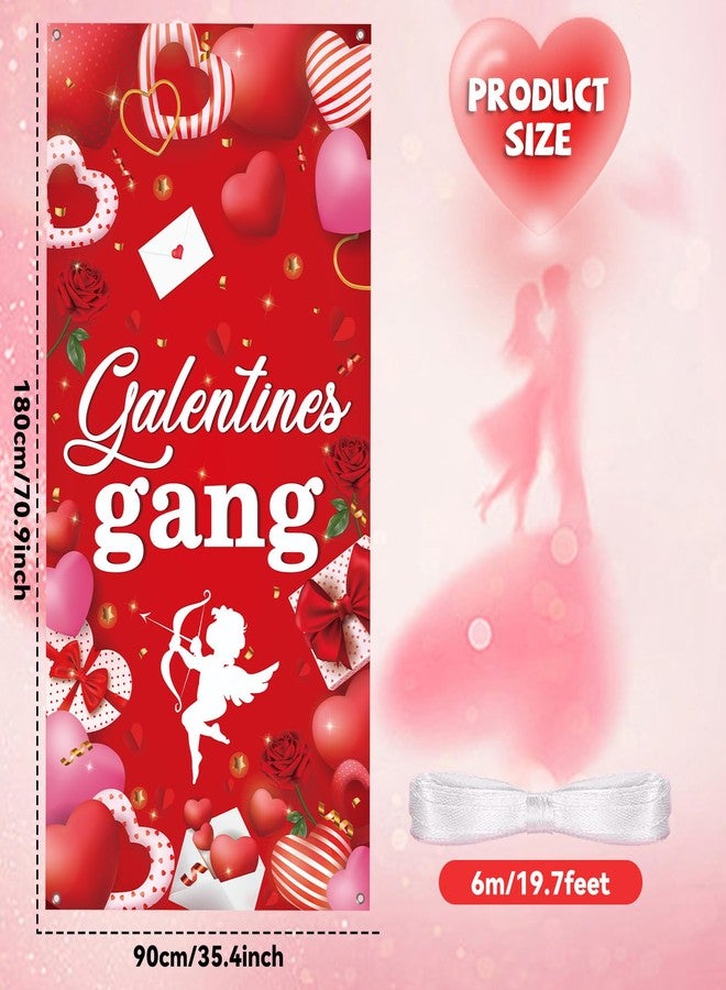 Wiooffen Large Galentines Gang Door Cover Decoration Valentine’s Day Banner Decor Red Love Heart Hanging Door Banner Happy Valentines Party for Girl Lady Galentine’s Indoor Outdoor Home Celebrations Supplies - Image 2