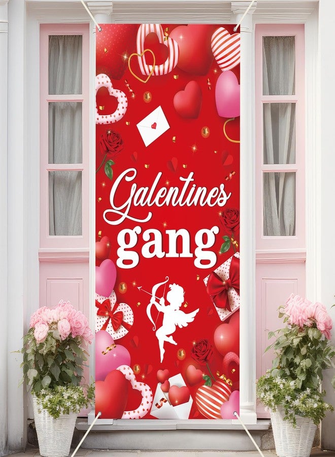 Wiooffen Large Galentines Gang Door Cover Decoration Valentine’s Day Banner Decor Red Love Heart Hanging Door Banner Happy Valentines Party for Girl Lady Galentine’s Indoor Outdoor Home Celebrations Supplies - Image 1
