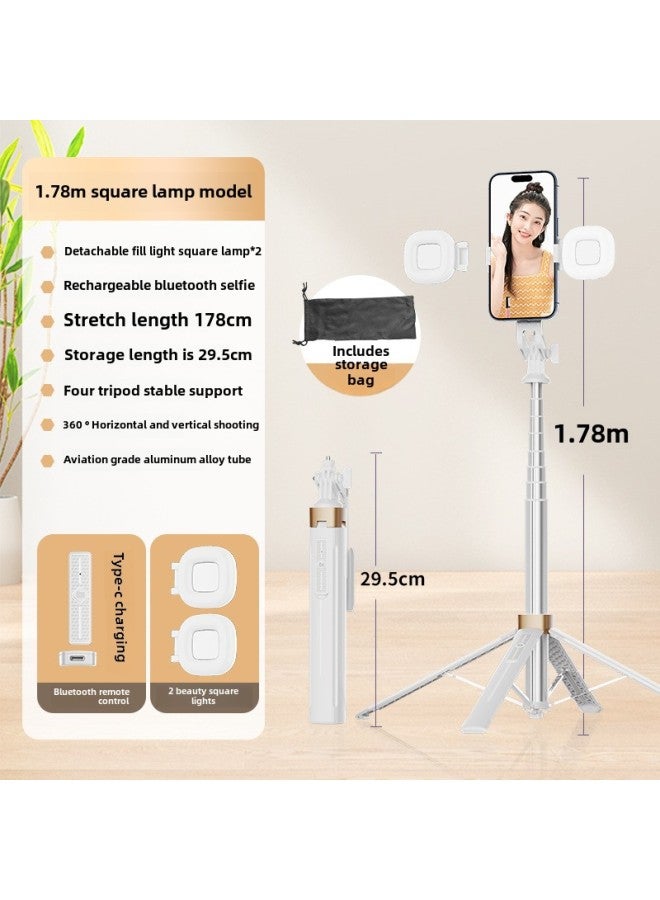 Y Sequence Mobile Phone Selfie Stick Bluetooth Selfie Mobile Phone Live Four-legged Stand Selfie Stick Manufacturers Wholesale-Color:Y17-f2 Double Round Light-white (aluminum Alloy) - Image 1