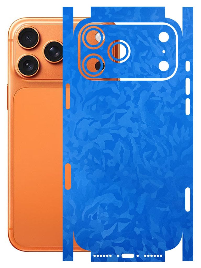 AtOdds - Full Body Back Screen Guard Protector Film - 3D Textured Lamination Wrap Skin Sticker for iPhone 17 Pro Max | Scratchproof Matte Finish (Design - Royal Blue Camo) - Image 1