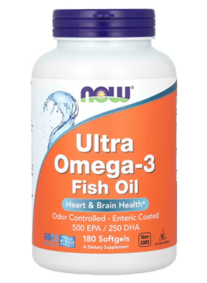 NOW Foods Ultra Omega-3 Fish Oil, Enteric Coated, 180 Softgels