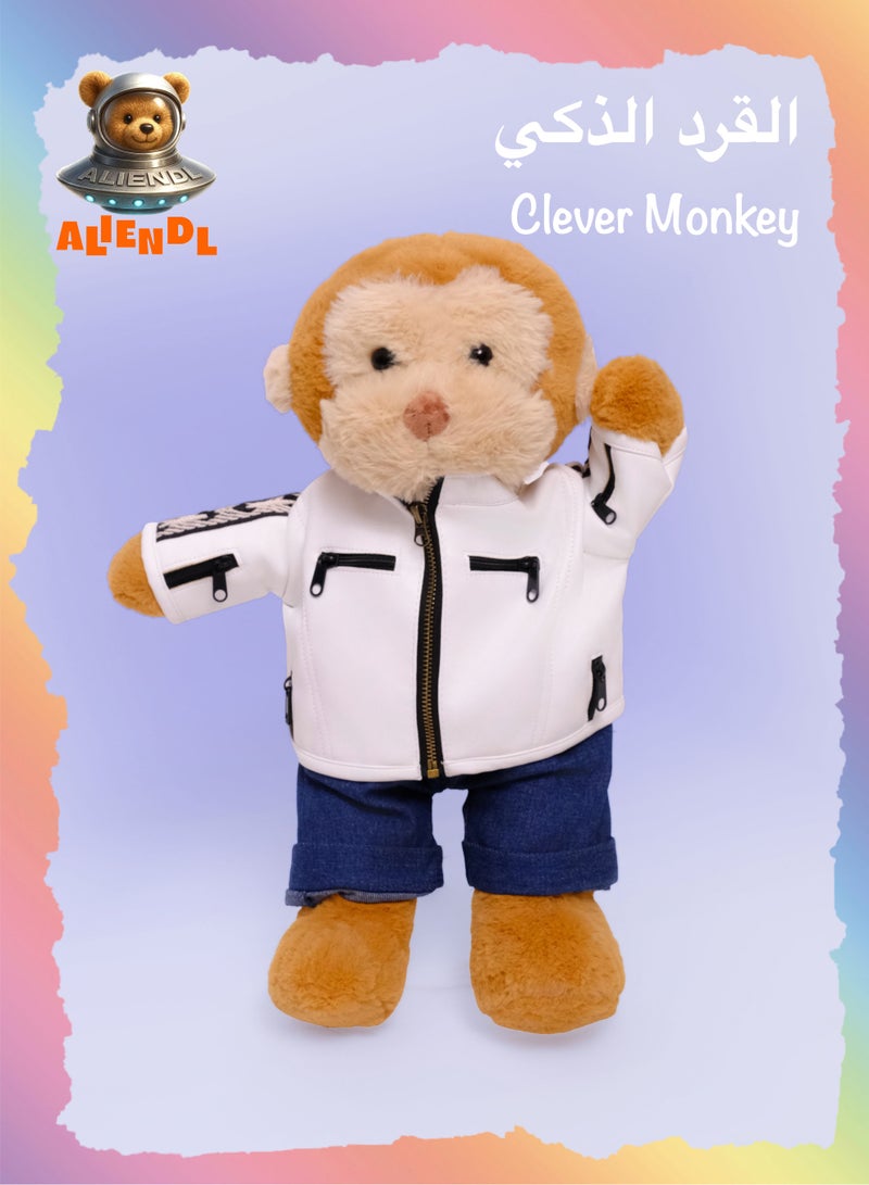 ALIENDL Clever Monkey – Plush Monkey Stuffed Animal Toy for Baby Kids, Soft Cute Monkey Outfit Doll Gift Set with Removable Clothes & Pouch, Fun Gift for Kids, Boys, Girls & Friends - Image 1