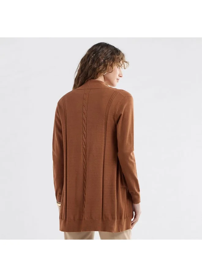 Splash FAV Textured Open Front Cardigan with Long Sleeves