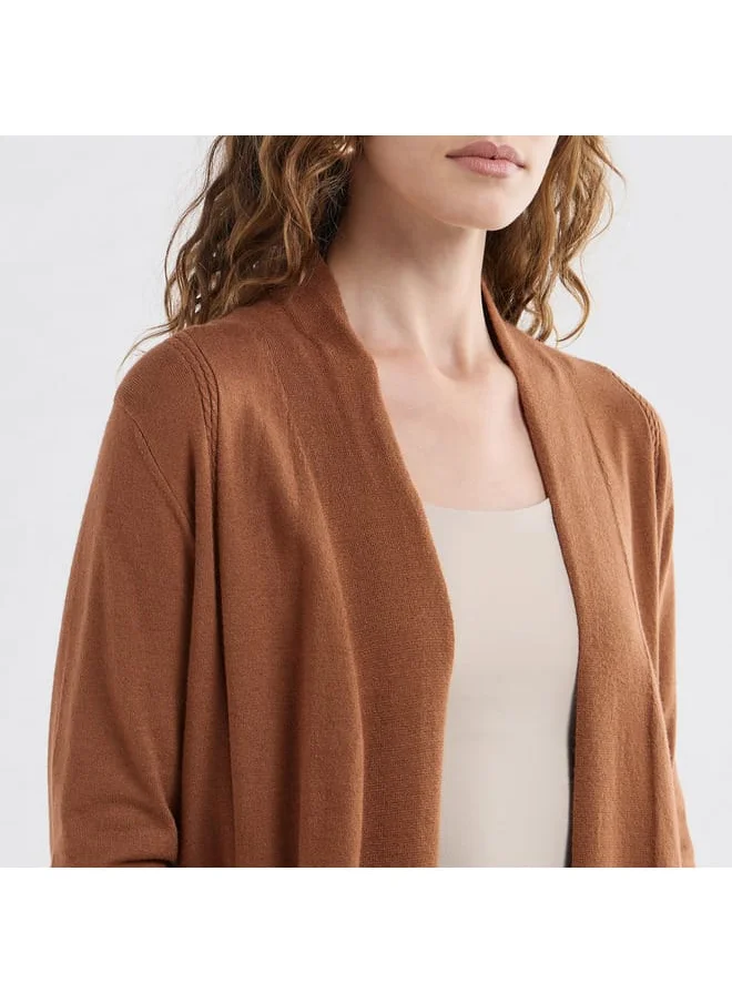 Splash FAV Textured Open Front Cardigan with Long Sleeves