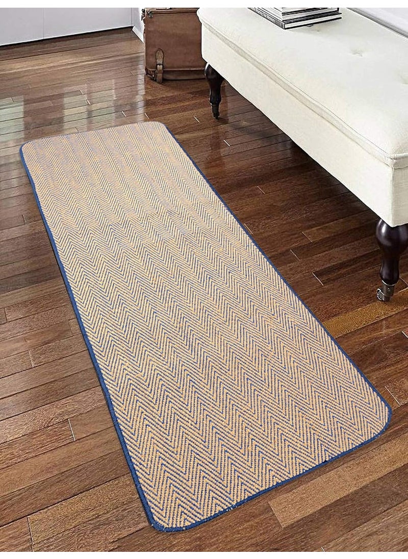 SARAL HOME EASY LIVING Saral Home ZigZag Soft Jute Cotton Durable Washable Multipurpose Bedside Runner for HomeKitchenLiving AreaLobbyOffice Entrance with Anti Skid Backing Blue 50 Cm X 180 Cm  - Image 1