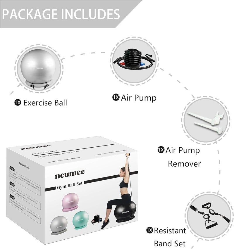 neumee Yoga Ball Chair with 65cm Exercise Ball & 2 Resistance Bands, Stability Base for Home Office, Yoga, Pilates & Fitness, Balance Ball for Posture, Core Strength & Low Impact Workouts - Image 4