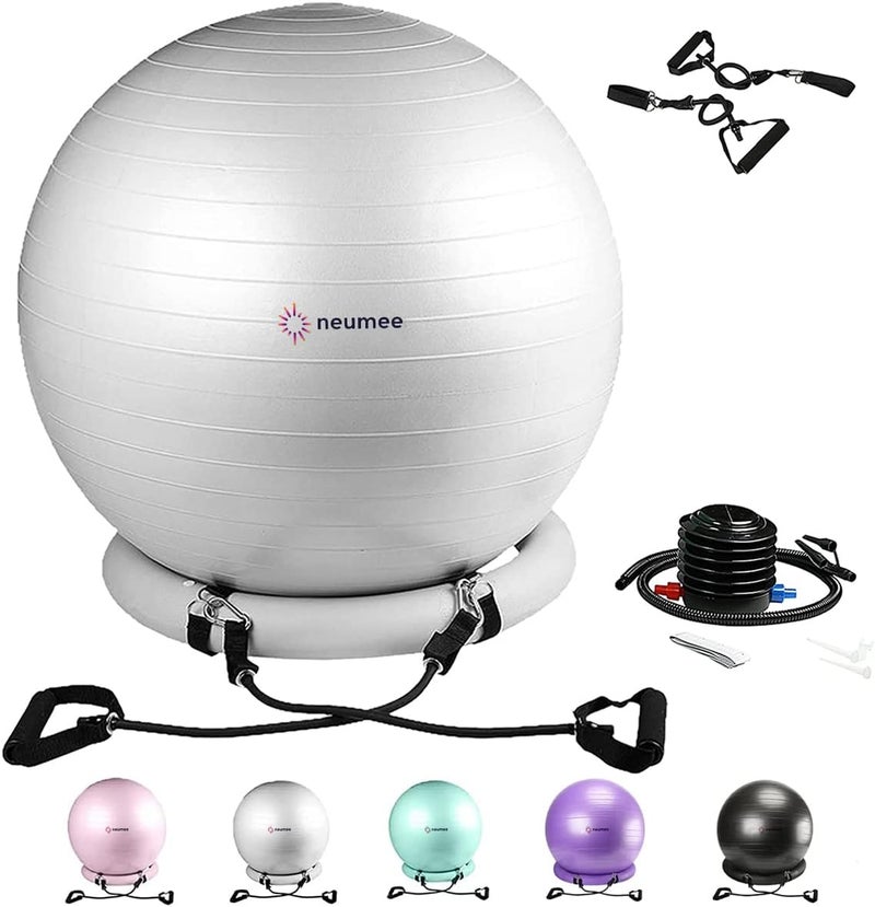 neumee Yoga Ball Chair with 65cm Exercise Ball & 2 Resistance Bands, Stability Base for Home Office, Yoga, Pilates & Fitness, Balance Ball for Posture, Core Strength & Low Impact Workouts - Image 1