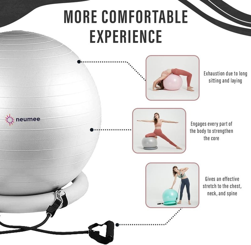 neumee Yoga Ball Chair with 65cm Exercise Ball & 2 Resistance Bands, Stability Base for Home Office, Yoga, Pilates & Fitness, Balance Ball for Posture, Core Strength & Low Impact Workouts - Image 2