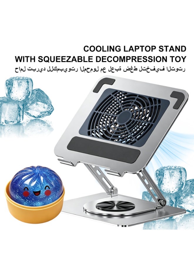 Adjustable Laptop Stand, 360° Rotating Base Laptop Holder, Ergonomic Foldable Computer Stand for MacBook & Laptops Up to 17 inch With cooling fan and squeezeable stress-relieving toy - Image 1