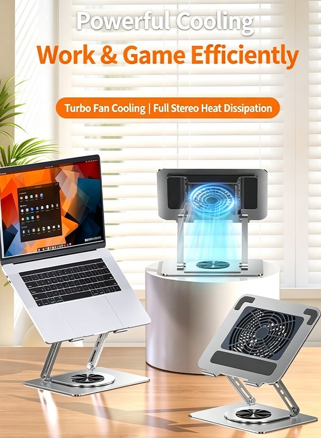 Adjustable Laptop Stand, 360° Rotating Base Laptop Holder, Ergonomic Foldable Computer Stand for MacBook & Laptops Up to 17 inch With cooling fan and squeezeable stress-relieving toy - Image 2