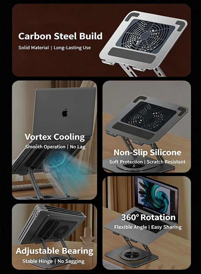 Adjustable Laptop Stand, 360° Rotating Base Laptop Holder, Ergonomic Foldable Computer Stand for MacBook & Laptops Up to 17 inch With cooling fan and squeezeable stress-relieving toy - Image 4