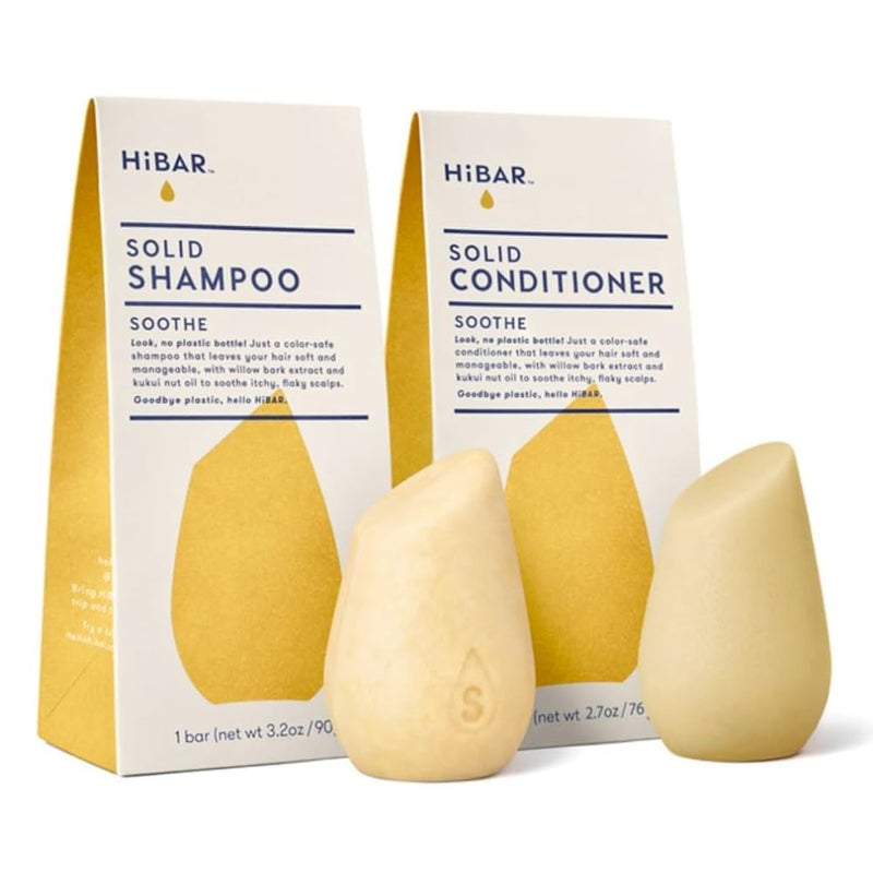 HiBAR  Soothe Shampoo  Conditioner Set  For Dry Itchy Flaky Scalps  Improves Scalp Health  Willow Bark Extract  Salicylic Acid  Plastic Soap Paraben  SulfateFree Color Safe 2 Solid Bars