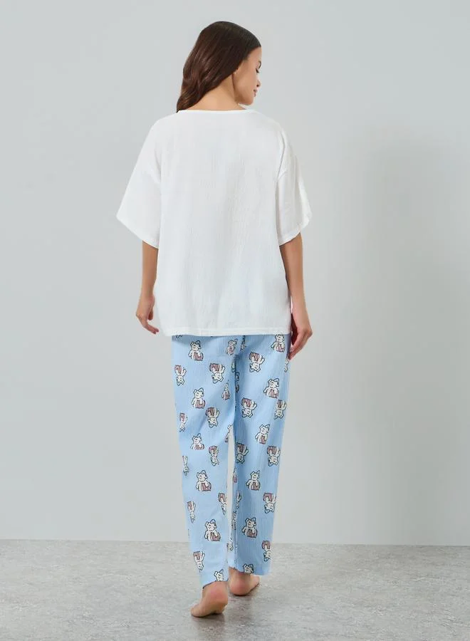 Styli  Pack of 3 - Dogs Printed T-Shirt and Shorts with Pyjama Set for Women | Best Price UAE