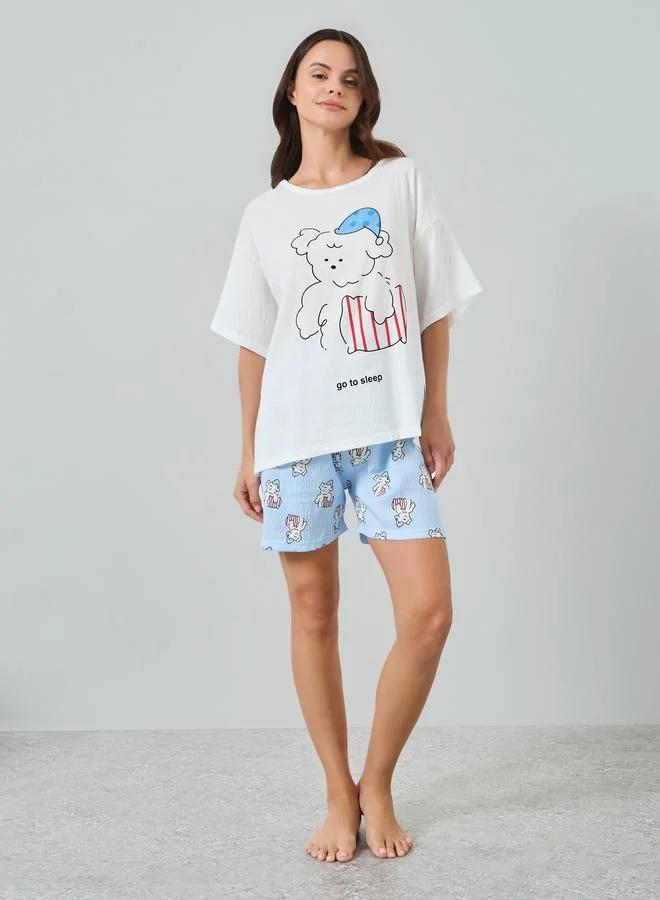 Styli  Pack of 3 - Dogs Printed T-Shirt and Shorts with Pyjama Set for Women | Best Price UAE