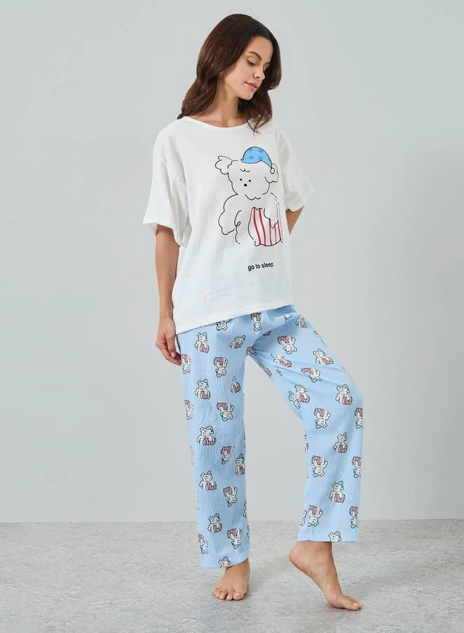 ستايلي عبوة من 3 قطع طقم بيجاما من بنطال وشورت وتيشيرت بطبعة كلاب