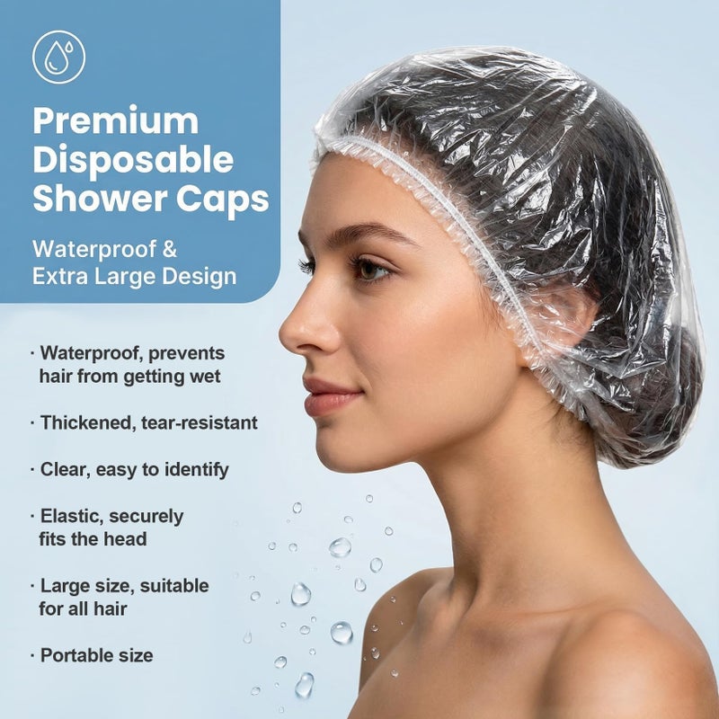 MAQIHAN 100 Disposable Shower Caps Large - Thickened Plastic Hair Caps for Deep Conditioning Shower Cap Reusable Waterproof for Women Men Hair Treatment Bath Cap for Long Hair Travel Essentials - Image 4