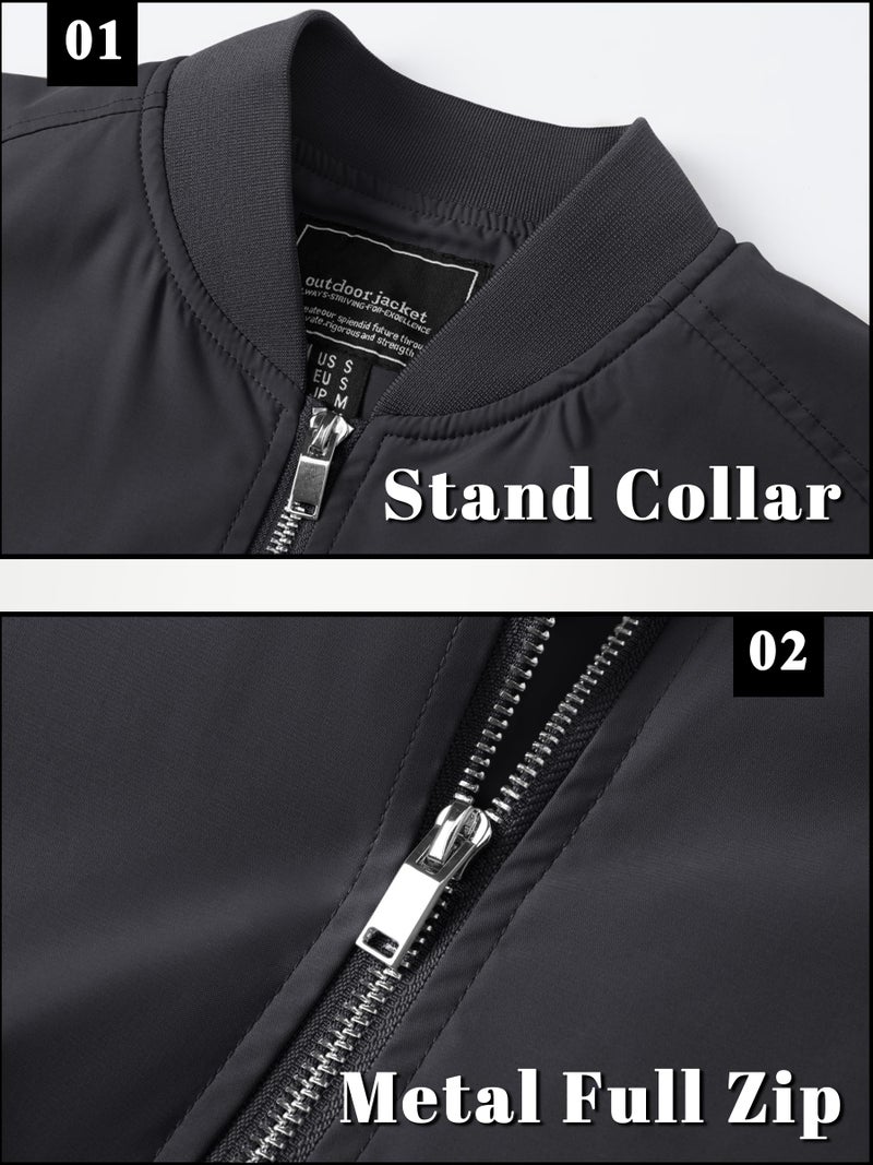 TACVASEN Bomber Jacket Men Black Jacket for Men Zip Up Men's Jackets for Spring And Fall Men's Casual Jacket Windbreaker Lightweight Bomber Jackets - Image 5
